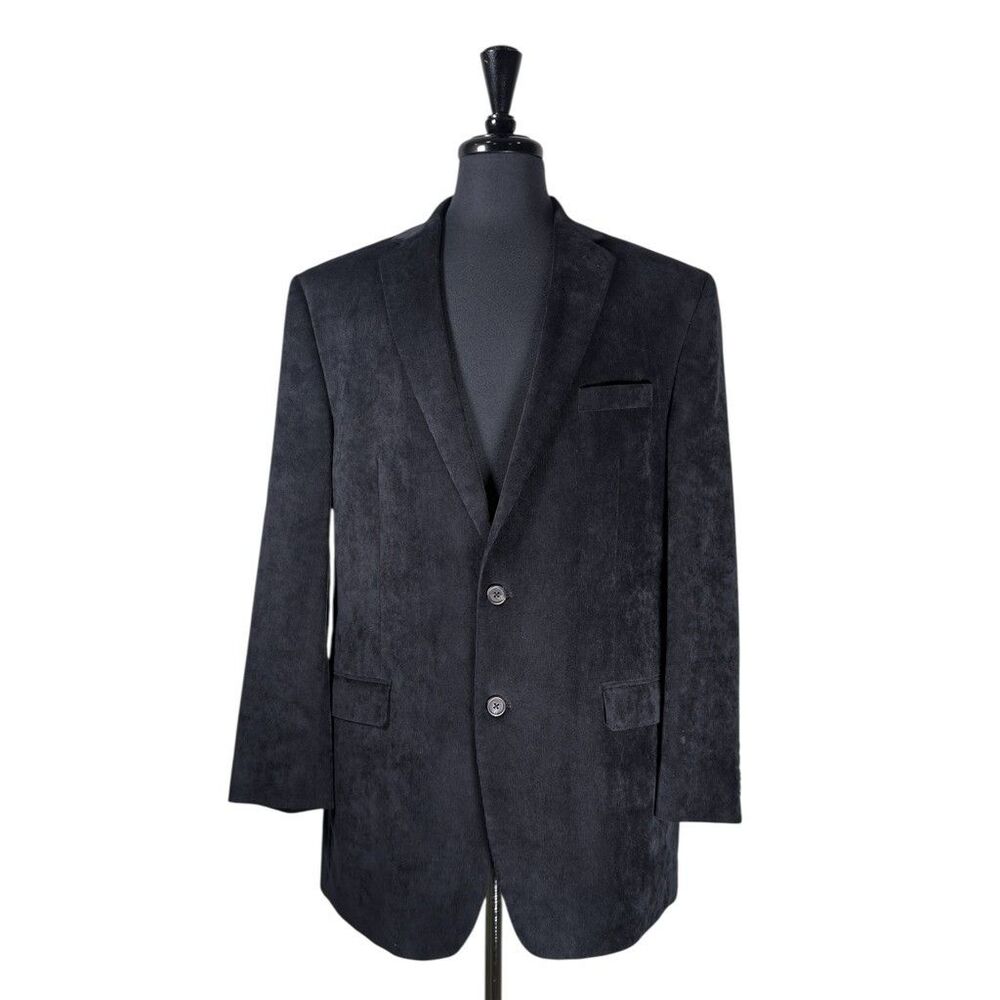 Chaps Ralph Lauren Mens 44L Blazer Black Corduroy Sport Coat Jacket 2 Button